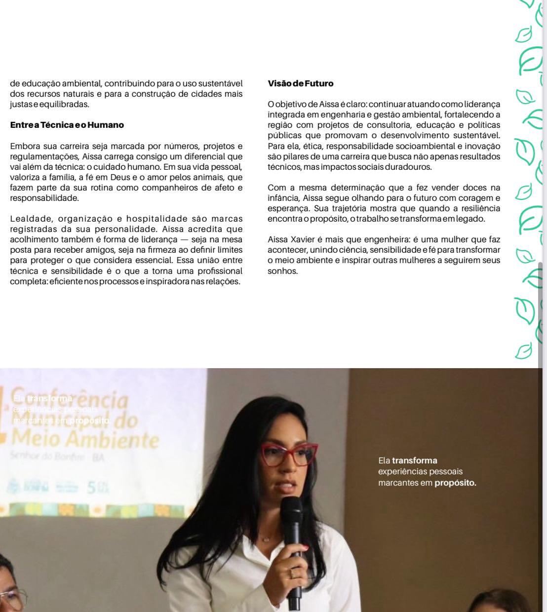 Página de matéria com Aissa Xavier na mídia sobre meio ambiente e consultoria ambiental