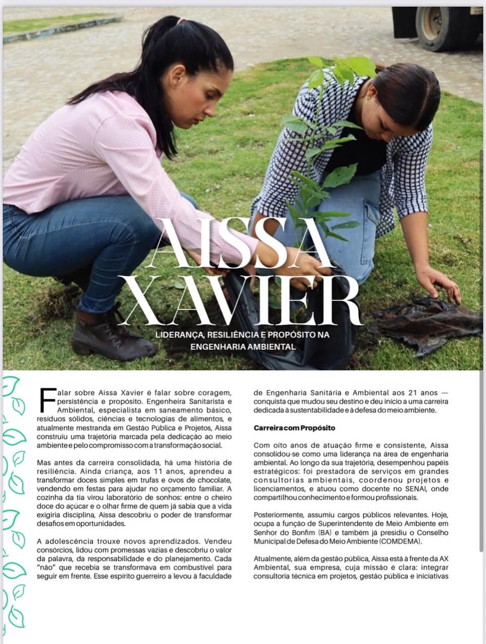 Capa de matéria com Aissa Xavier na mídia sobre consultoria ambiental na Bahia